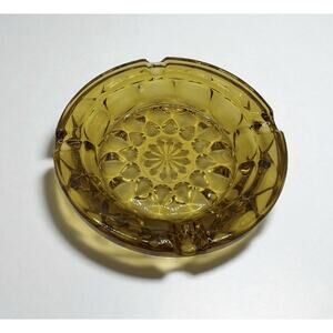 Vintage Anchor Hocking Fairfield Amber Gold Starburst 6" Ashtray Heavy MCM